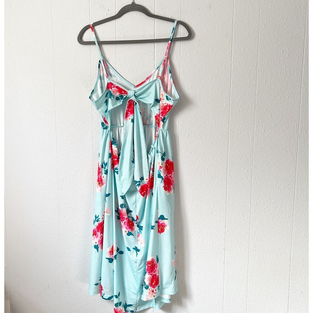 OUGES Floral Midi Dress Women XL CutOut Back Cotton Stretch Party Beach Festival - Picture 9 of 15